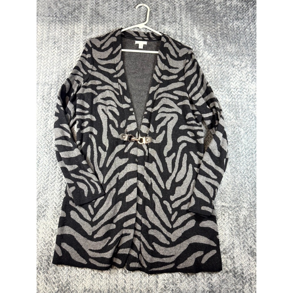 Charter Club Cardigan Sweater Womens XL Multi Cotton Zebra V Neck‎ Warm Winter